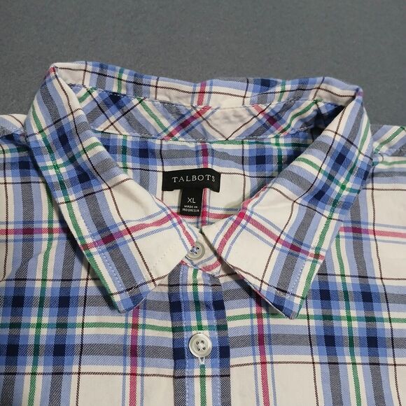 Talbots Women XL Plaid Metallic Stripes Button Up Long Sleeve Shirt - Picture 5 of 10